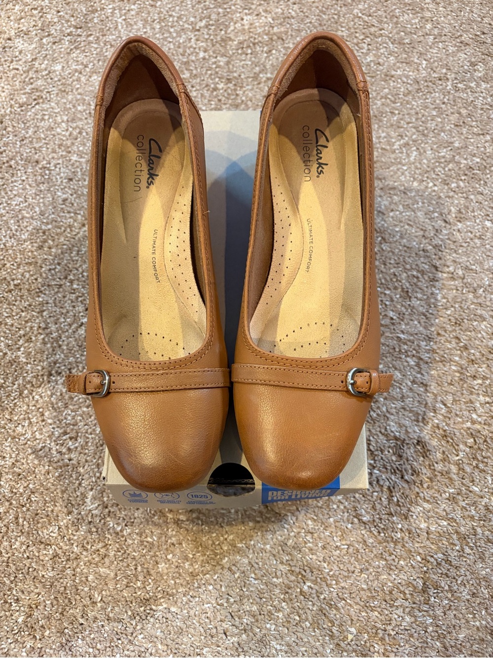 Clarks Women's Tan Leather Buckle Strap.